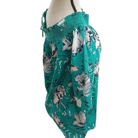Jasmine & Juliana Womens S Green Floral Off Shoulder Smocked Top Blouse Summer - Picture 4 of 7